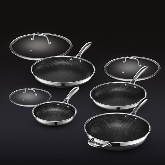 7 pc HexClad Cookware Hybrid Cookware Set w/ Lids & Wok
