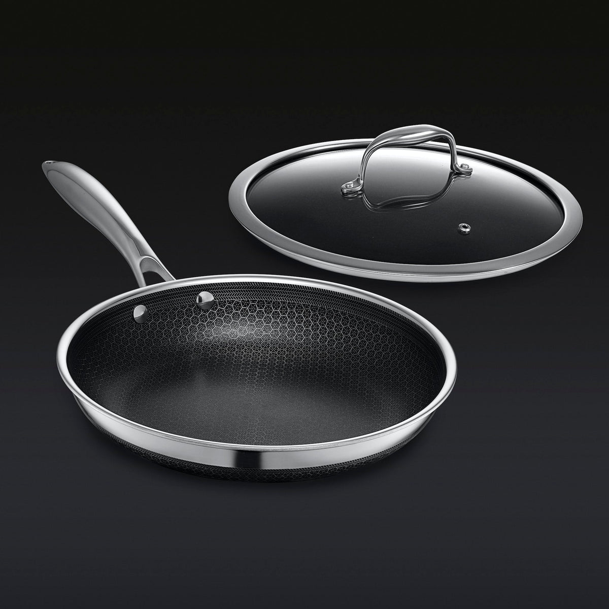 25 cm HexClad Cookware Hybrid Pan with Lid