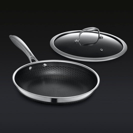 25 cm HexClad Cookware Hybrid Pan with Lid