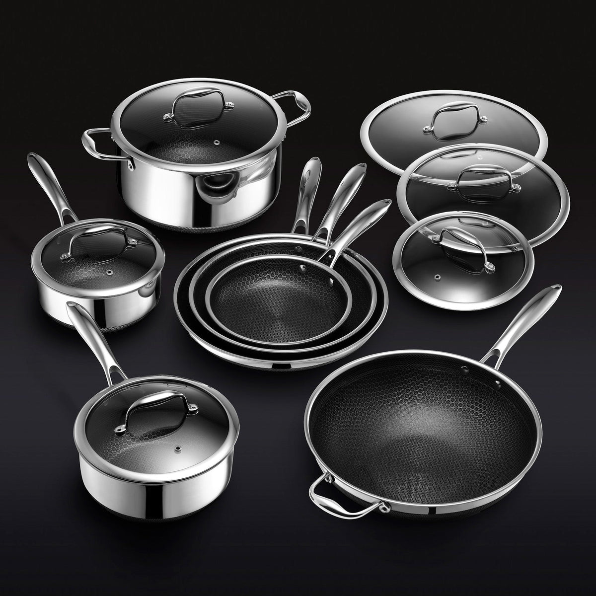 13 pc HexClad Cookware Hybrid Cookware Set w/ Lids