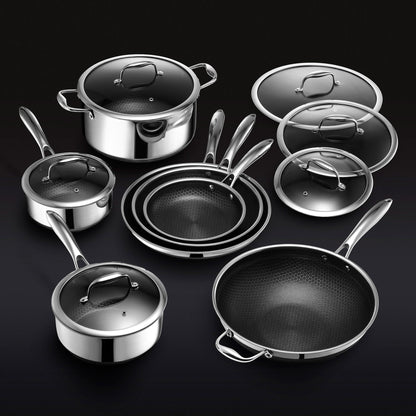 13 pc HexClad Cookware Hybrid Cookware Set w/ Lids