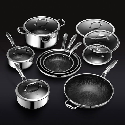 13 pc HexClad Cookware Hybrid Cookware Set w/ Lids