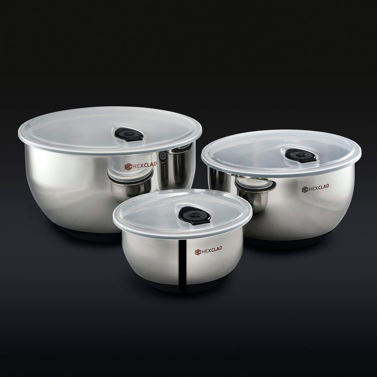HexClad Cookware Vacuum Seal Stainless Steel Mixing and Storage Bowls